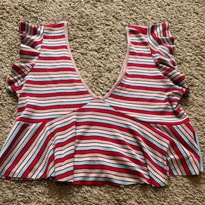 Striped V-Neck Ruffle Sleeve Top